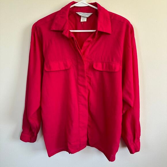 Surrey Classic Tops - Surrey Classic Canada Wool Long Sleeve Button Front Blouse Long Sleeve Pink MED